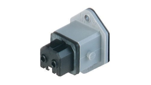 Prostokątne panelowe złącze zasilające żeńskie montaż frontowy z kołnierzem 2-PIN+PE 230 VAC/DC 16 A AC STAKEI 2 930647106