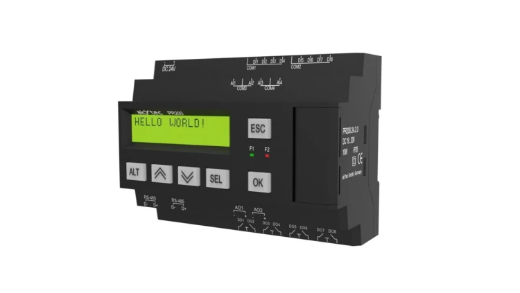 Uniwersalny, programowany sterownik PLC z wyświetlaczem LCD, 8DI, 8DO, 4AI, 2AO, 230 VAC - PR200.230.2.0