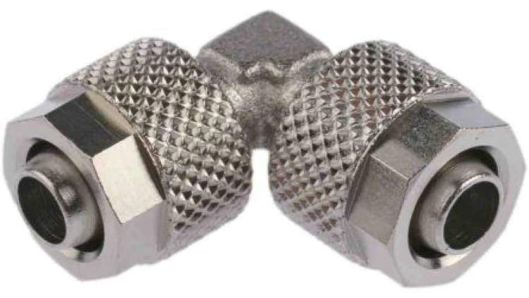 Adapter gwintowany typu kolanko rura – rura, Wciskane 8 mm, Wciskane 8 mm, Żeńskie, Żeńskie, 15 barów