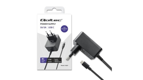 Qoltec Ładowarka Super FAST PD do Raspberry PI 4 USB-C 15W 5V 3A Czarna