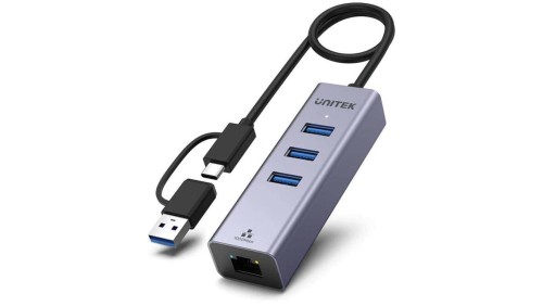Unitek Hub USB C 4w1 Ethernet 3 x USB A 5 Gbps z adapterem USB A