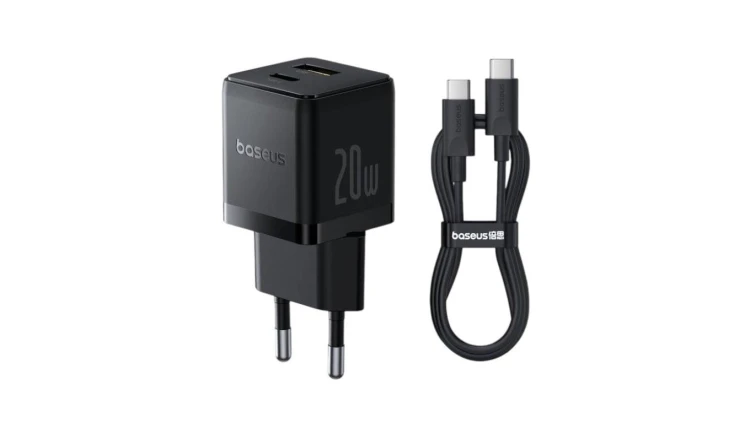Baseus Palm P10111608113-01 20W szybka ładowarka sieciowa z gniazdem USB + USB-C PD 3.0 + kabel 1m