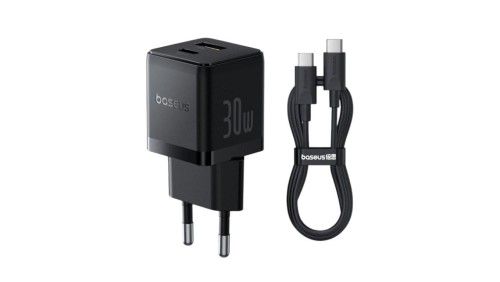 Baseus Palm P1011160A113-01 30W szybka ładowarka sieciowa z gniazdem USB + USB-C PD 3.0 PPS + kabel 1m