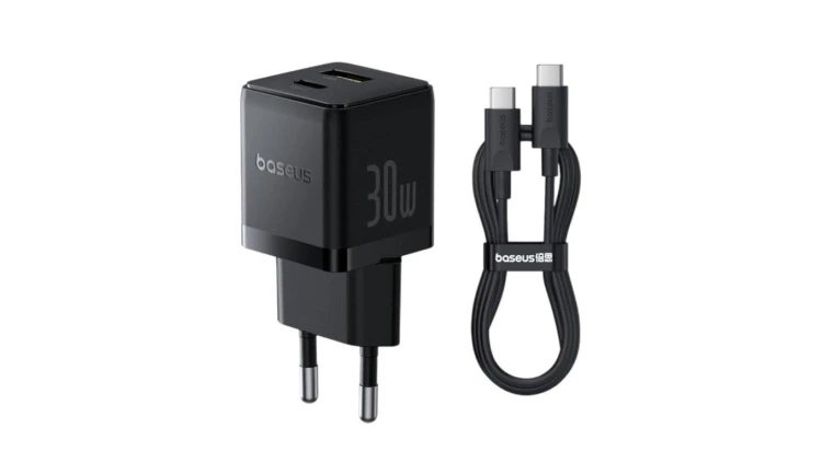 Baseus Palm P1011160A113-01 30W szybka ładowarka sieciowa z gniazdem USB + USB-C PD 3.0 PPS + kabel 1m