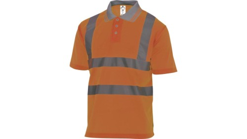 Polo ostrzegawcze z krótkimi rękawami z poliestru kołnierz zapinany na guziki 160 g/m2 pomarańczowy fluo rozmiar XL OFFSHORXG