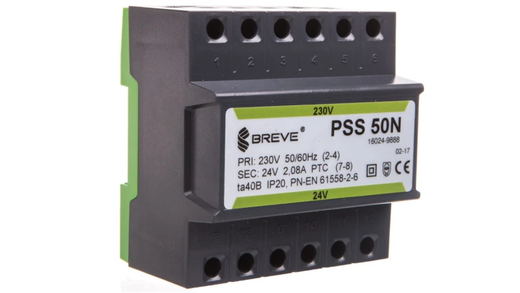Transformator 1-fazowy modułowy bezpieczeństwa PSS 50N 230/ 24V 2,1A, na szynę DIN, IP20, Ta 40, 16024-9888