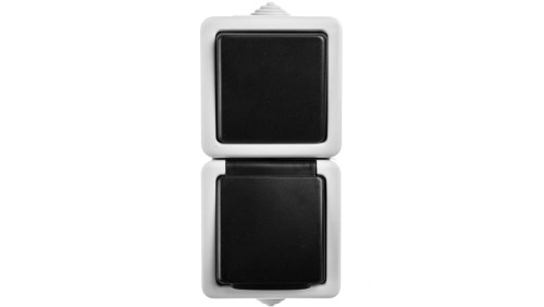 TEKNO Łącznik jednobiegunowy + Gniazdo z przesłoną styków pionowy 10AX/16A 250V szare IP54 25361