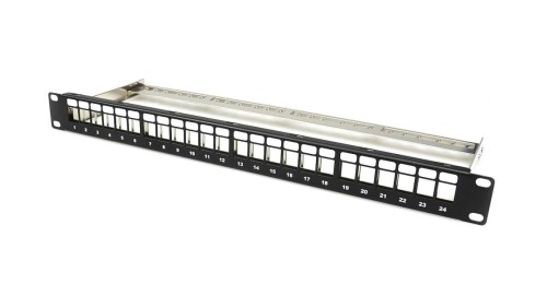 CU.PP.00021 Patch panel 19 1U 24xRJ45 modularny keyston - czarny GMPnet supported by BITNER - 25 LAT gwarancji