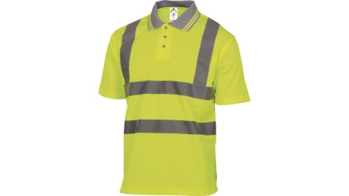 Polo ostrzegawcze z krótkimi rękawami z poliestru kołnierz zapinany na guziki 160 g/m2 kolor żółty fluo rozmiar XL OFFSHJAXG