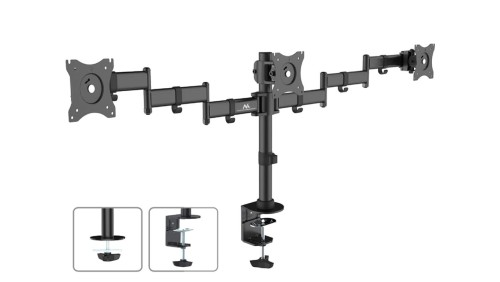 Uchwyt biurkowy na 3 monitory LCD podwójne ramiona 13-27 8kg VESA 75x75 oraz 100x100 Maclean MC-691