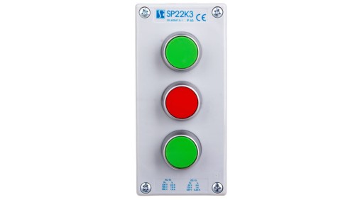 Kaseta sterownicza 3-otworowa 2xzielony/czerwony 2Z 1R IP65 1x membrana M20 szara SP22K3\02-2