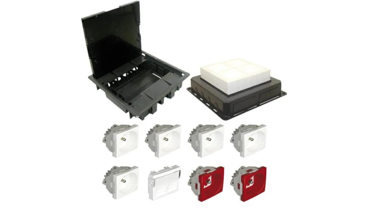 EFAPEL FLOOR BOX puszka podłogowa do podłóg wylewanych 5x gniazdo 230V z/u + 2x gniazdo DATA z/u + 2x gniazdo RJ45 kat. 6 FTP ek