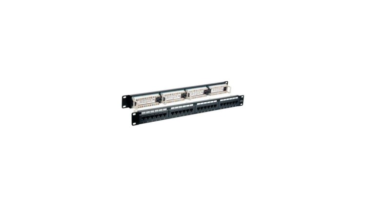 Patch Panel UTP CaT6 24 porty RJ45, 1U, czarny