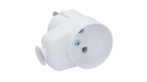 Wtyczka kątowa z gniazdem b/u 16A 2P 250V biała WT-16U/G K2