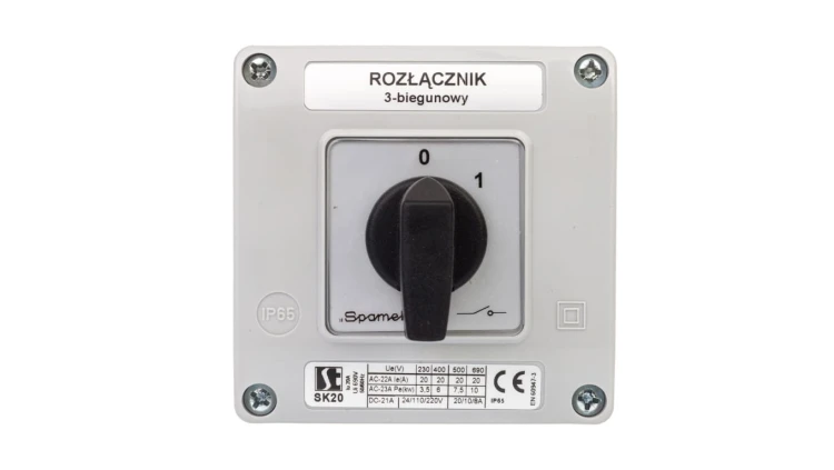 Łącznik krzywkowy 0-1 3P 20A w obudowie SK20-2.8211OB11
