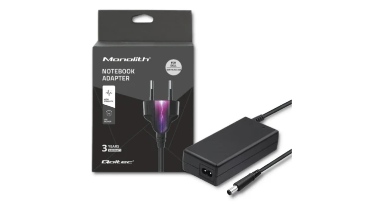 Qoltec Zasilacz do laptopa Dell 65W 19.5V 3.34A 7.4*5.0+pin +kabel zasilający