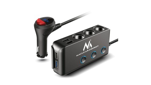 Rozdzielacz gniazda zapalniczki samochodowej Maclean MCE218, woltomierz, 3 gniazda zapalniczki, 1xQC 3.0, 3xUSB 6,8A, 1xPD 18W M
