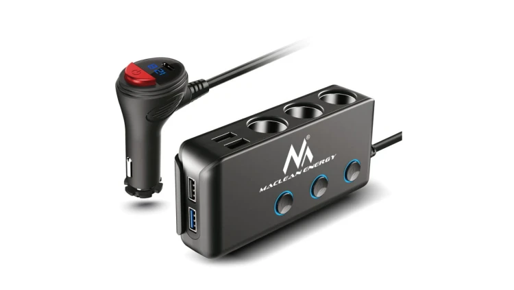 Rozdzielacz gniazda zapalniczki samochodowej Maclean MCE218, woltomierz, 3 gniazda zapalniczki, 1xQC 3.0, 3xUSB 6,8A, 1xPD 18W M