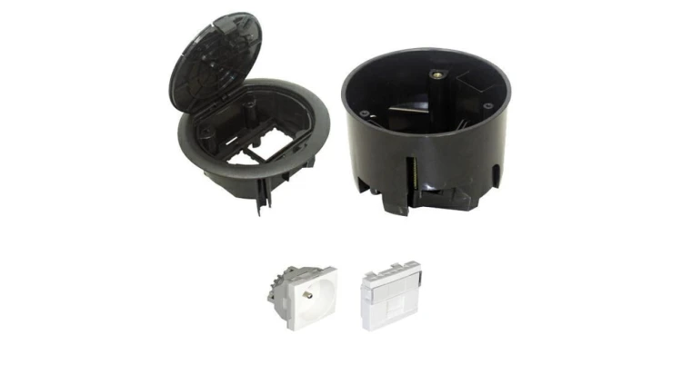 EFAPEL FLOOR BOX puszka podłogowa okrągła EFAPEL 1x gniazdo 230V z/u + 1x gniazdo RJ45 kat. 6 FTP ekranowane