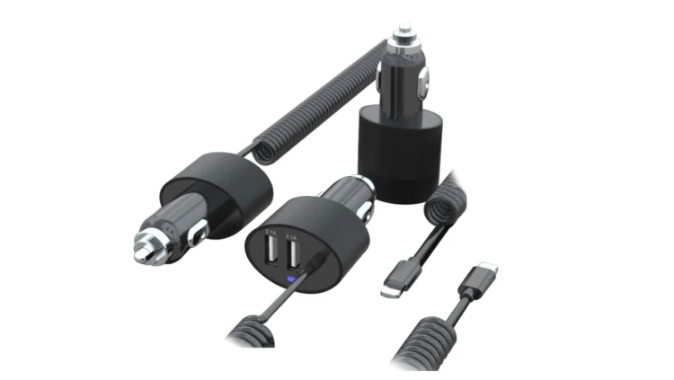 Ładowarka samochodowa 2xUSB, lightning spiralny 1.8m Maclean MCE76 5.2A MCE76