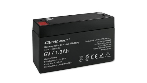 Qoltec Akumulator AGM 6V 1.3Ah Bezobsługowy Wydajny LongLife do UPS, wagi, kasy