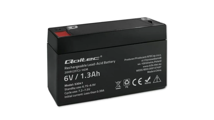 Qoltec Akumulator AGM 6V 1.3Ah Bezobsługowy Wydajny LongLife do UPS, wagi, kasy