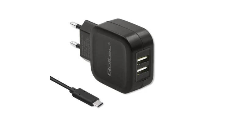Qoltec Ładowarka sieciowa 17W 5V 3.4A 2xUSB + kabel USB typC