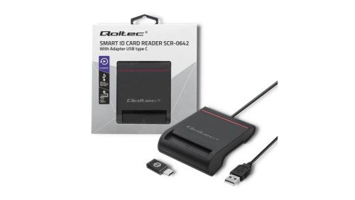 Qoltec Inteligentny czytnik chipowych kart ID SCR-0642 USB 2.0 + Adapter USB-C