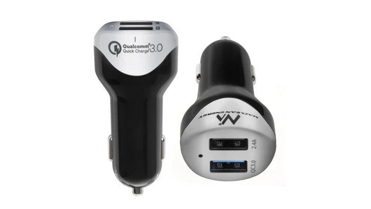 Ładowarka samochodowa max4,8A 2xUSB Maclean Energy MCE157 Qualcomm Quick Charge QC 3.0 plus kabel 1.5m Silver MCE157