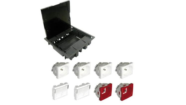 EFAPEL FLOOR BOX puszka podłogowa do podłóg technicznych 4x gniazdo 230V z/u + 2x gniazdo DATA z/u + 4x gniazdo RJ45 kat. 6 UTP