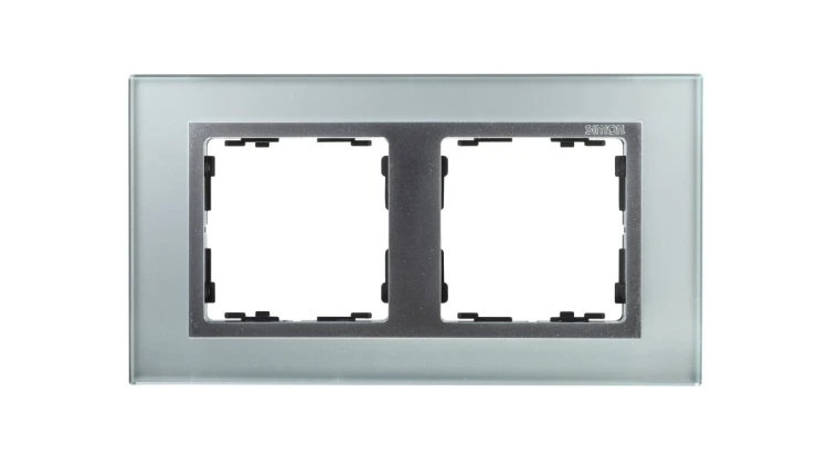 Simon 82 Ramka podwójna pozioma kamień srebro/ ramka pośrednia aluminium mat 82927-62