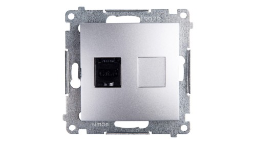 Simon 54 Gniazdo komputerowe pojedyncze RJ45 kat.6 z przesłoną srebrny mat D61.01/43