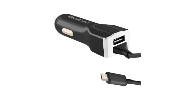 Qoltec Ładowarka samochodowa 12-24V 17W 5V 3.4A USB + kabel Micro USB
