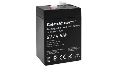 Qoltec Akumulator AGM 6V 4.5Ah Bezobsługowy Wydajny LongLife do UPS, wagi, kasy
