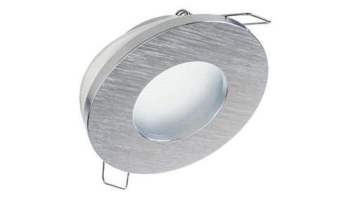 Oprawa DELUXE okrągła hermetyczna IP44 srebrna szczotkowana drapana aluminiowa z szybką szron