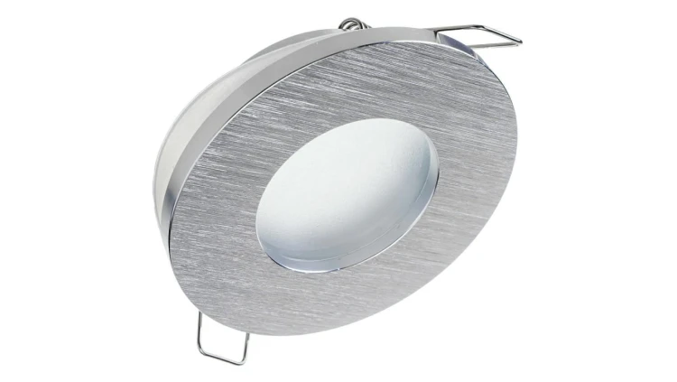 Oprawa DELUXE okrągła hermetyczna IP44 srebrna szczotkowana drapana aluminiowa z szybką szron