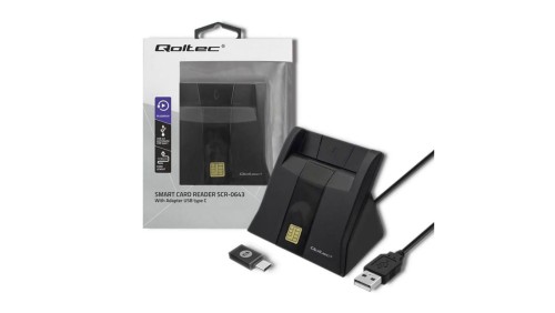 Qoltec Inteligentny czytnik chipowych kart ID SCR-0643 USB 2.0 + Adapter USB-C