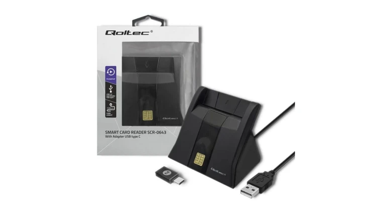 Qoltec Inteligentny czytnik chipowych kart ID SCR-0643 USB 2.0 + Adapter USB-C