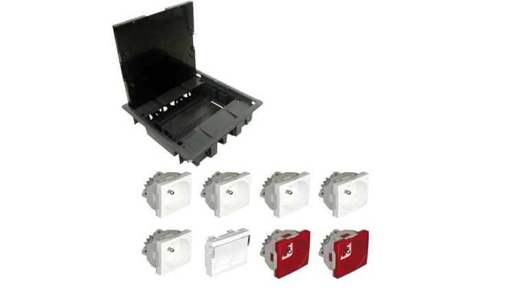 EFAPEL FLOOR BOX puszka podłogowa do podłóg technicznych 5x gniazdo 230V z/u + 2x gniazdo DATA z/u + 2x gniazdo RJ45 kat. 6 UTP