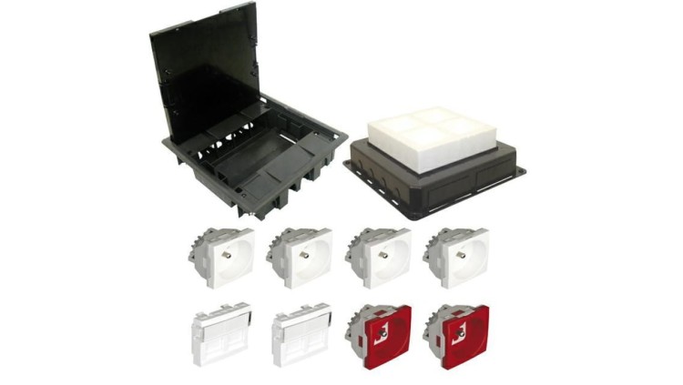 EFAPEL FLOOR BOX puszka podłogowa do podłóg wylewanych 4x gniazdo 230V z/u + 2x gniazdo DATA z/u + 4x gniazdo RJ45 kat. 6 FTP ek