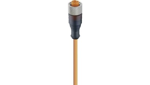 Kabel konfekcjonowany jednostronnie M12 4-pinowy złącze żeńskie proste z gwintem samoblokującym PVC pomarańczowy RKT 4-07/5 M