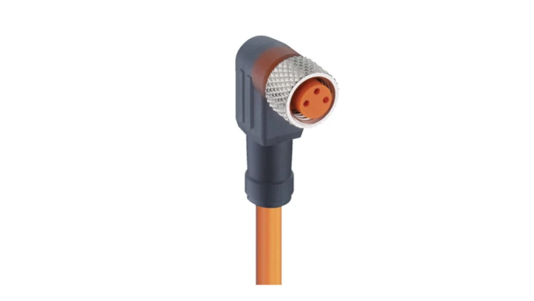 Kabel konfekcjonowany jednostronnie M8 3-pinowy złącze żeńskie kątowe pomarańczowy PUR RKMWV/LED A 3-260/5 M