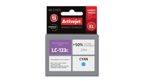Tusz Activejet AB-123CN (zamiennik Brother LC123C/121C Supreme 10 ml niebieski)