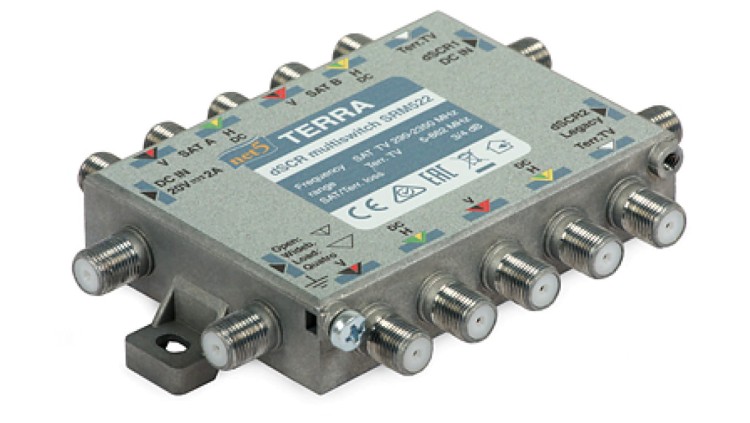 Multiswitch SRM-522 (950...2150 MHz/290...2340 MHz) Terra z AGC - klasa A z pasywnym torem TV system Digital SCR/Unicable