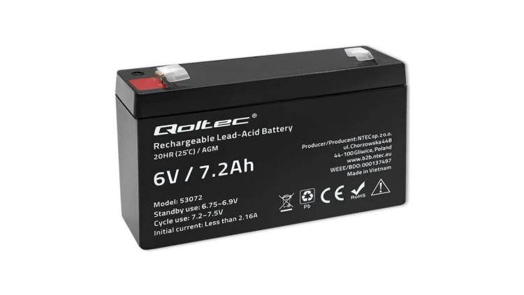 Qoltec Akumulator AGM 6V 7.2Ah Bezobsługowy Wydajny LongLife do zabawek, pojazdów