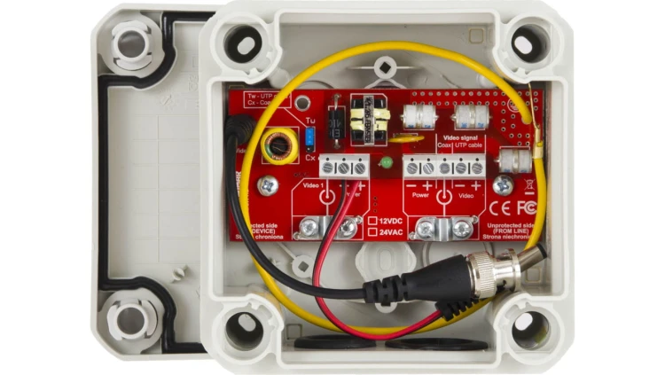1-kanałowe zewnętrzne zabezpieczenie przeciwprzepięciowe serii EXT, video i zasilania 12V DC, BOX HD-1-EXT/12VDC