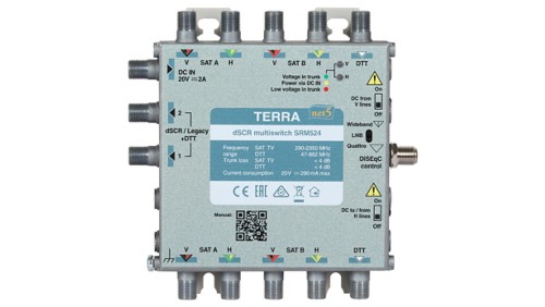 Multiswitch przelotowy SRM-524 Terra z aktywnym torem FM/DAB/DVB-T i wbudowanym AGC - klasa A system Digital SCR/Unicable