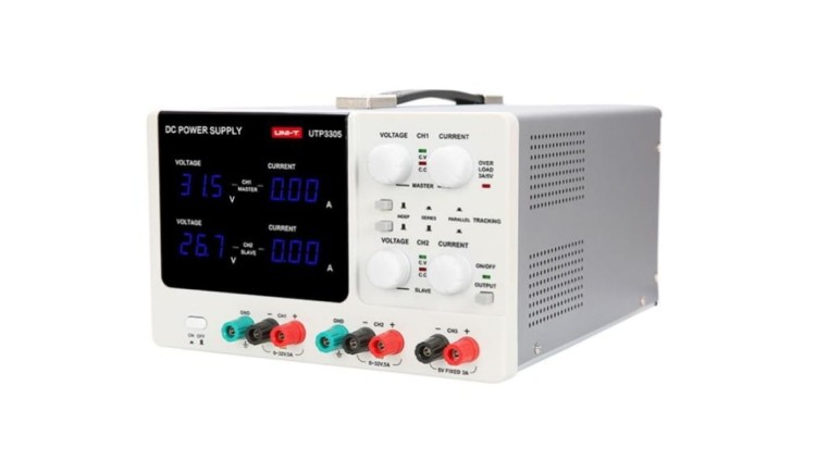 Potrójny stabilizowany zasilacz laboratoryjny z płynną regulacją napięcia 2x 0-32V 0-5A + 5V 5A UT-UTP3305