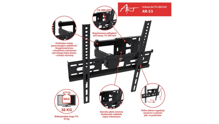 UCHWYT DO TV LCD/LED 22-55 35KG AR-53 ART reg. pion i poziom