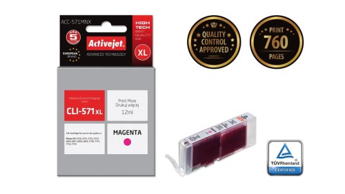 Tusz Activejet ACC-571MNX (zamiennik Canon CLI-571M XL Supreme 12 ml czerwony)